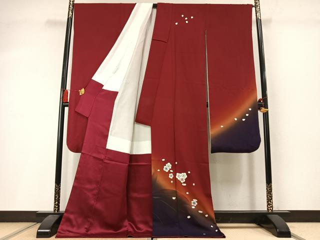 平和屋着物●豪華振袖 総刺繍 舞梅文 暈し染め 金糸 正絹 逸品 AABL8760fy