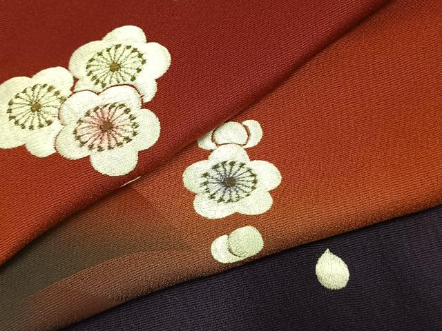 平和屋着物●豪華振袖 総刺繍 舞梅文 暈し染め 金糸 正絹 逸品 AABL8760fy