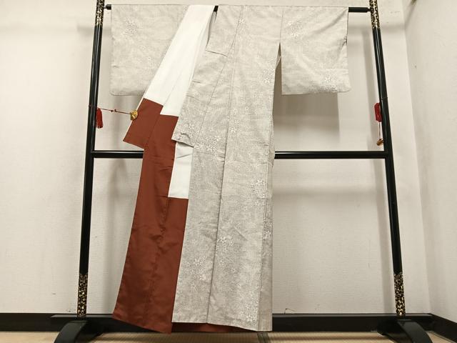 平和屋着物●本場大島紬 白大島 9マルキ 草花文 正絹 逸品 AABL8781ph