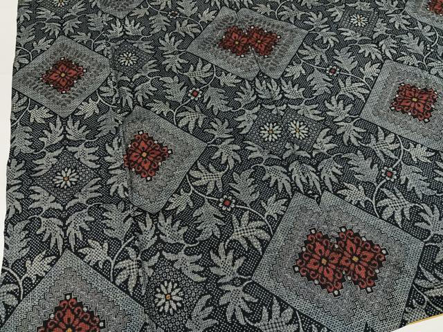 平和屋着物●本場大島紬 割込み絣 草花文 正絹 逸品 AABL8806ph
