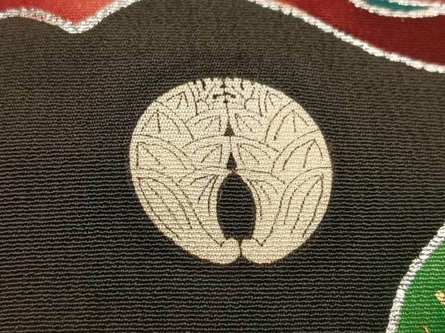 平和屋本店●アンティーク 大正ロマン 振袖 駒刺繍 群れ鶴松文 黒地 金銀彩 ロング丈 正絹 逸品 AABL8818ph