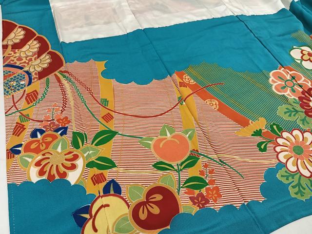 平和屋本店●アンティーク 大正ロマン 振袖 駒刺繍 檜扇花文 金彩 正絹 逸品 AABL8820ph