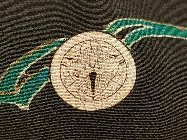 平和屋本店●アンティーク 大正ロマン 振袖 刺繍 草花文 黒地 金彩 ロング丈 正絹 逸品 AABL8821ph
