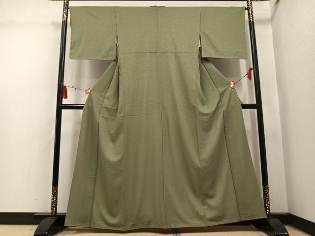 平和屋着物●江戸小紋 笹竹文 鬼しぼ縮緬 正絹 逸品 AABL8837ph