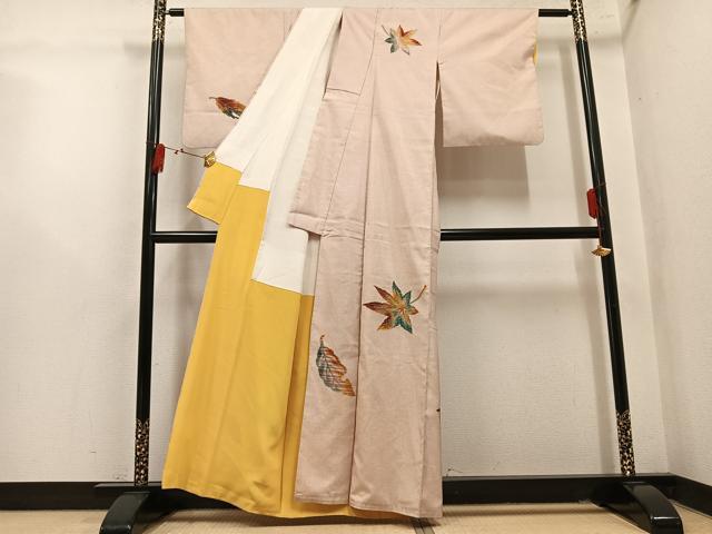 平和屋着物●中国三大刺繍 スワトウ刺繍 汕頭刺繍 本場大島紬 訪問着 総刺繍 舞葉文 正絹 逸品 AABL8850ph