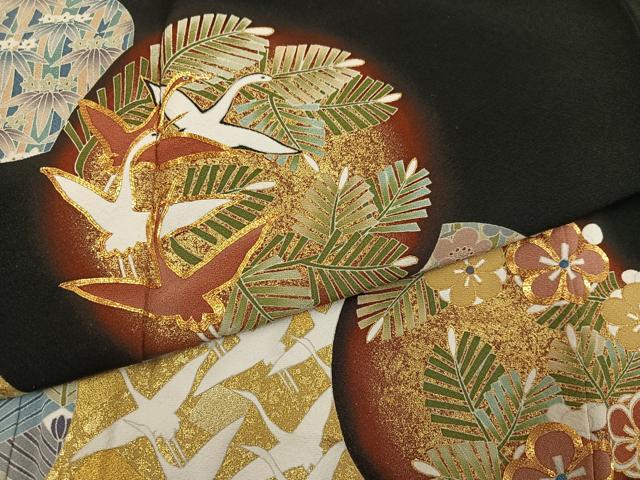 平和屋着物●豪華黒留袖 作家物 駒刺繍 松竹梅群れ鶴文 金彩 正絹 逸品 未使用 AABL8853ph