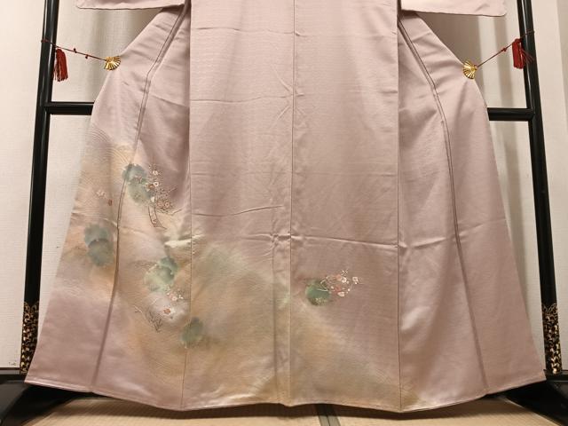 平和屋着物●訪問着 刺繍 雪輪枝梅文 暈し染め 金彩 正絹 逸品 未使用 AABL8854ph