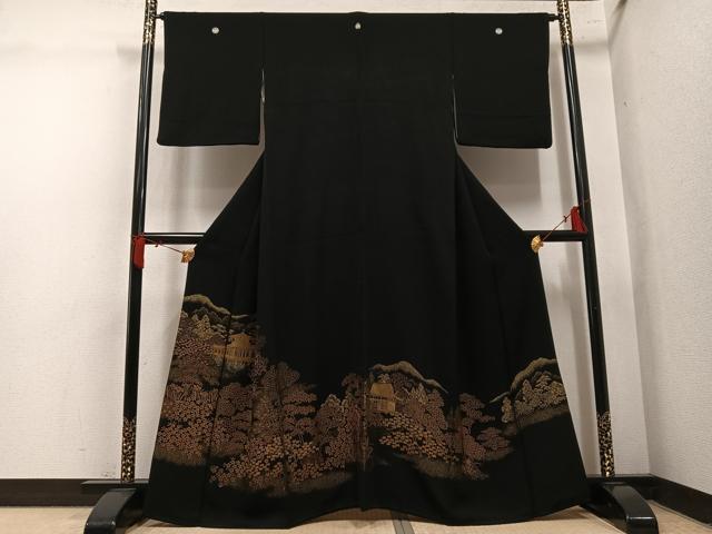 平和屋着物●豪華黒留袖 寿光織 風景樹林文 金糸 正絹 逸品 AABL8859ph