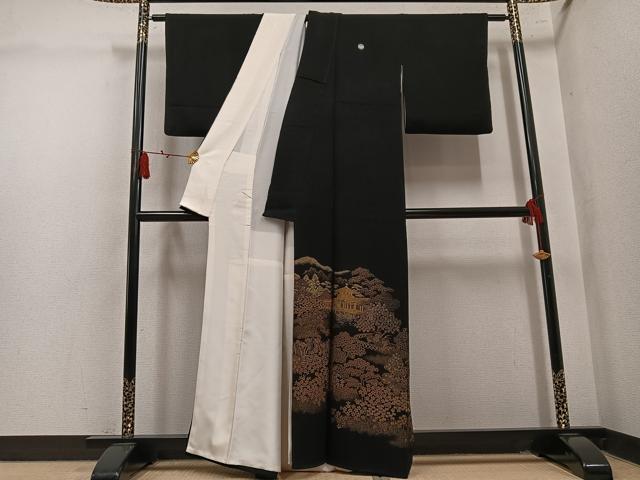 平和屋着物●豪華黒留袖 寿光織 風景樹林文 金糸 正絹 逸品 AABL8859ph