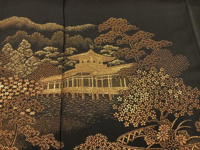 平和屋着物●豪華黒留袖 寿光織 風景樹林文 金糸 正絹 逸品 AABL8859ph