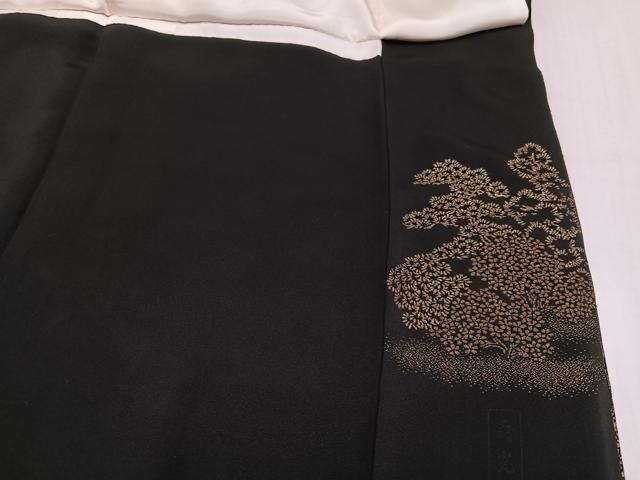 平和屋着物●豪華黒留袖 寿光織 風景樹林文 金糸 正絹 逸品 AABL8859ph