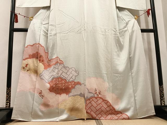 平和屋着物●訪問着 絞り 駒刺繍 草花文 金彩 正絹 逸品 AABL8861ph