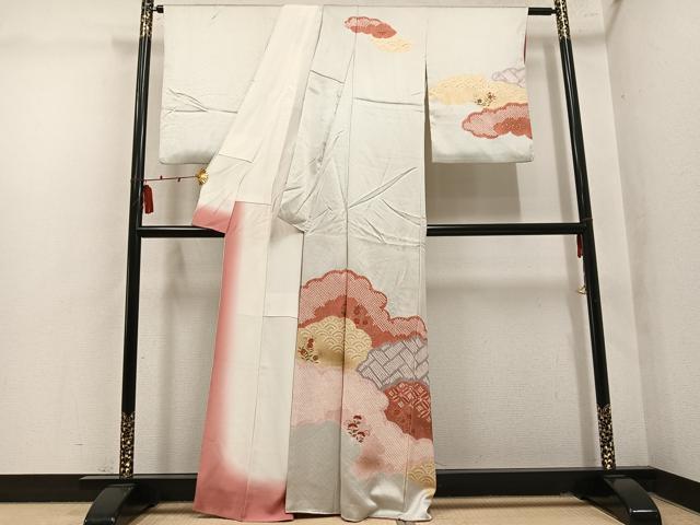 平和屋着物●訪問着 絞り 駒刺繍 草花文 金彩 正絹 逸品 AABL8861ph