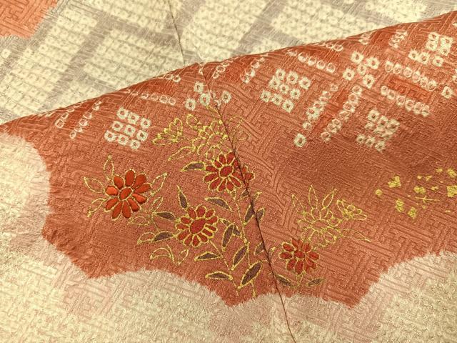 平和屋着物●訪問着 絞り 駒刺繍 草花文 金彩 正絹 逸品 AABL8861ph