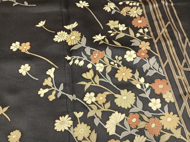 平和屋着物●訪問着 草花文 金彩 ロング丈 正絹 逸品 AABL8863ph