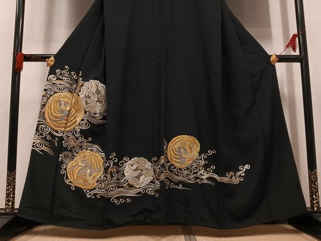 平和屋着物●豪華黒留袖 総刺繍 鳳凰雲文 金銀糸 正絹 逸品 AABL8872ph