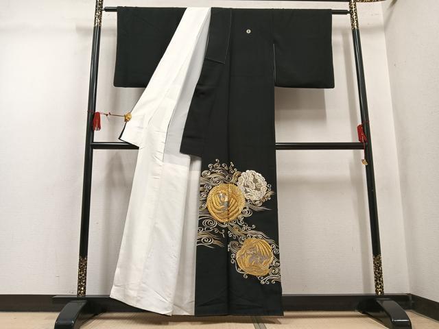 平和屋着物●豪華黒留袖 総刺繍 鳳凰雲文 金銀糸 正絹 逸品 AABL8872ph