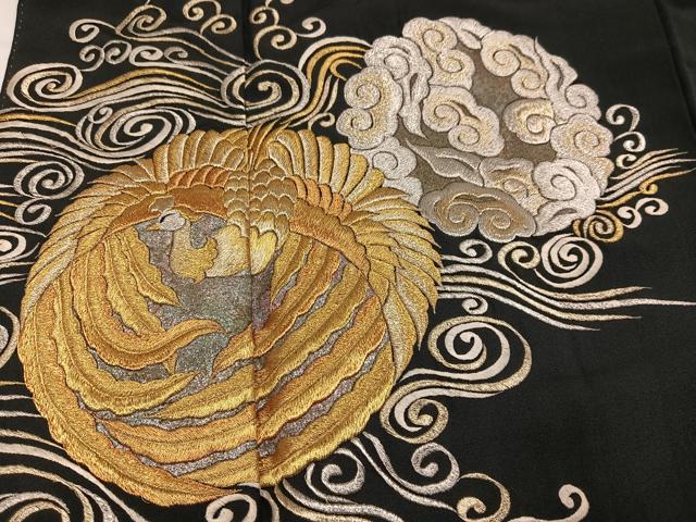 平和屋着物●豪華黒留袖 総刺繍 鳳凰雲文 金銀糸 正絹 逸品 AABL8872ph