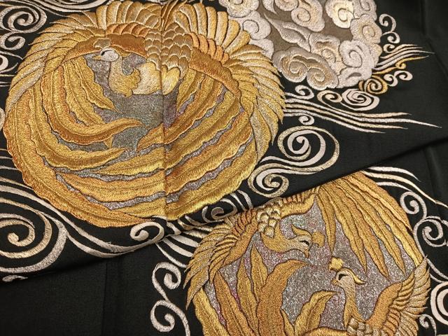 平和屋着物●豪華黒留袖 総刺繍 鳳凰雲文 金銀糸 正絹 逸品 AABL8872ph
