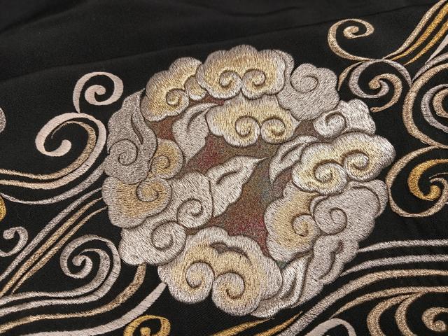 平和屋着物●豪華黒留袖 総刺繍 鳳凰雲文 金銀糸 正絹 逸品 AABL8872ph