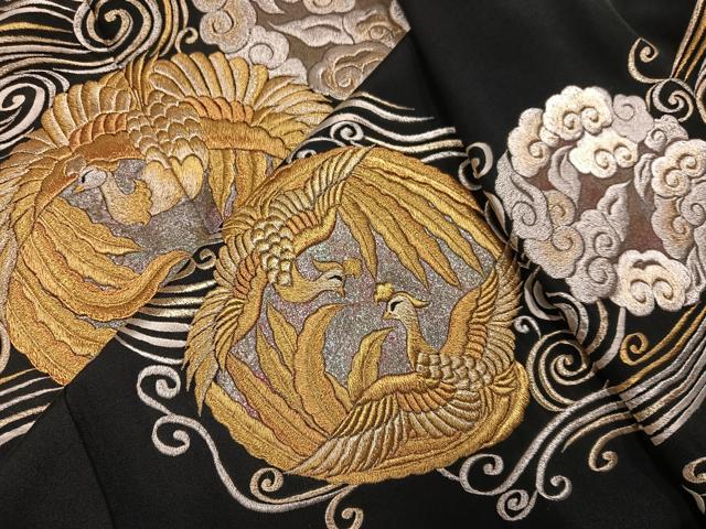 平和屋着物●豪華黒留袖 総刺繍 鳳凰雲文 金銀糸 正絹 逸品 AABL8872ph