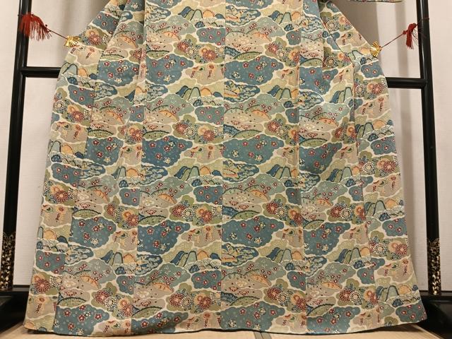 平和屋着物●訪問着 型染め 草花文 鬼しぼ縮緬 正絹 逸品 AABL8873ph