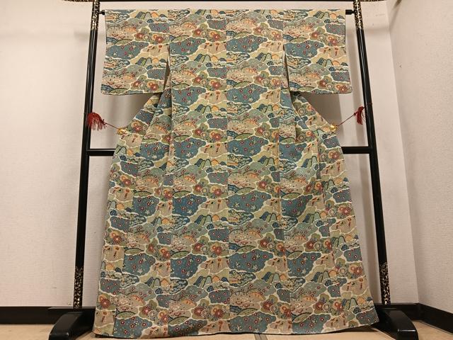 平和屋着物●訪問着 型染め 草花文 鬼しぼ縮緬 正絹 逸品 AABL8873ph