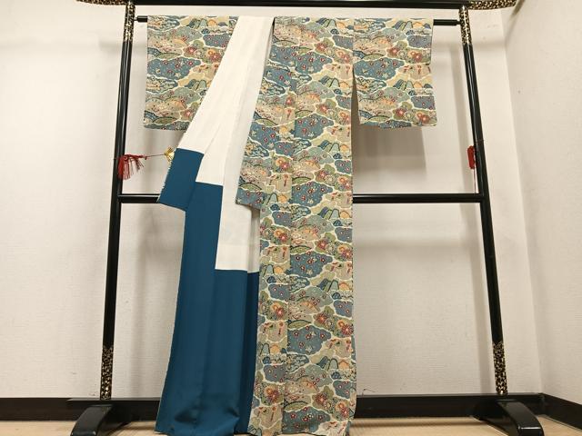 平和屋着物●訪問着 型染め 草花文 鬼しぼ縮緬 正絹 逸品 AABL8873ph