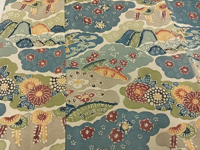 平和屋着物●訪問着 型染め 草花文 鬼しぼ縮緬 正絹 逸品 AABL8873ph