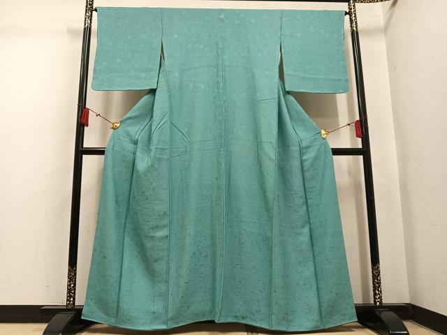 平和屋着物●上質な色無地 松竹梅地紋 千草色 正絹 逸品 未使用 AABL8878ph