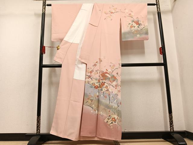 平和屋着物●訪問着 駒刺繍 地紙花文 暈し染め 金彩 正絹 逸品 未使用 AABL8879ph