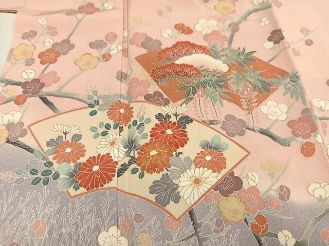 平和屋着物●訪問着 駒刺繍 地紙花文 暈し染め 金彩 正絹 逸品 未使用 AABL8879ph