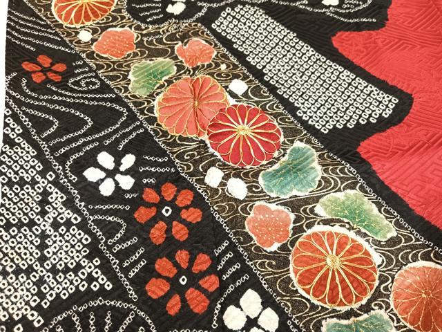 平和屋着物●豪華振袖 絞り 駒刺繍 草花文 金彩 正絹 逸品 AABL8880ph