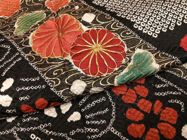 平和屋着物●豪華振袖 絞り 駒刺繍 草花文 金彩 正絹 逸品 AABL8880ph