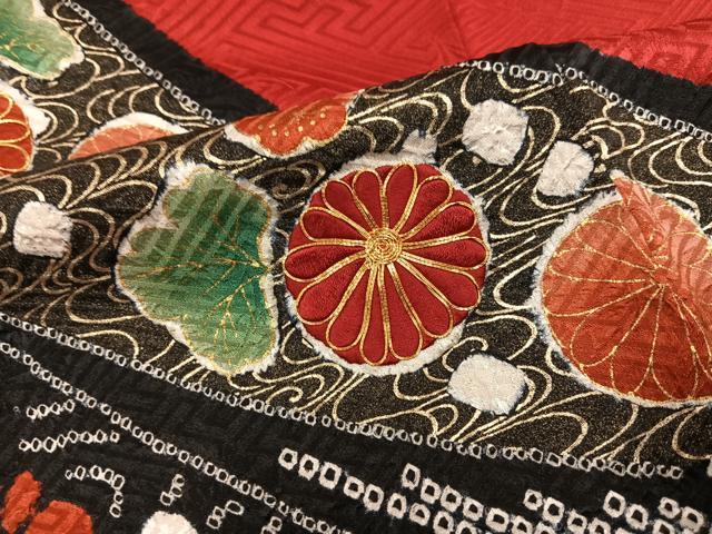 平和屋着物●豪華振袖 絞り 駒刺繍 草花文 金彩 正絹 逸品 AABL8880ph