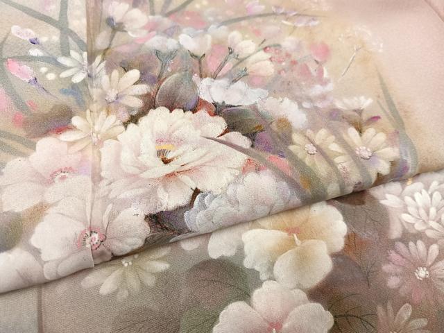 平和屋着物●訪問着 手描き 草花文 暈し染め 正絹 逸品 AABL8885ph