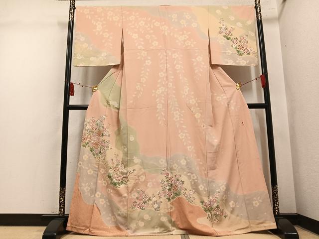 平和屋着物●訪問着 作家物 駒刺繍 草花文 金彩 正絹 逸品 未使用 AABL8887ph