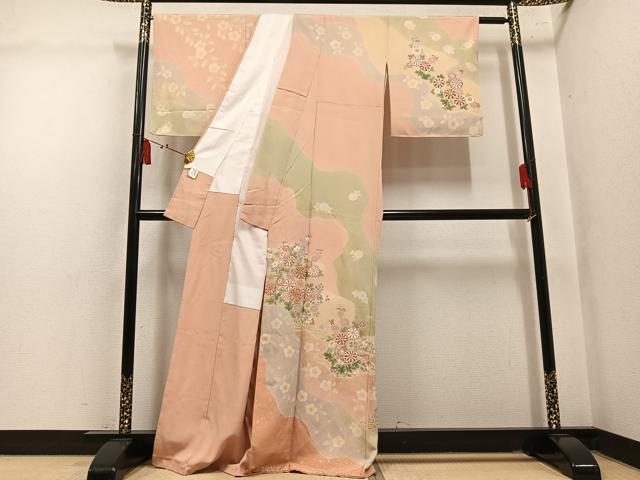 平和屋着物●訪問着 作家物 駒刺繍 草花文 金彩 正絹 逸品 未使用 AABL8887ph