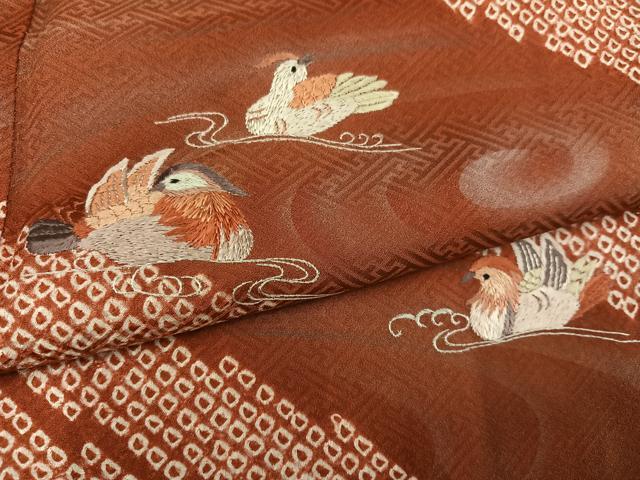 平和屋着物●訪問着 絞り 刺繍 鴛鴦文 暈し染め 正絹 逸品 AABL8888ph