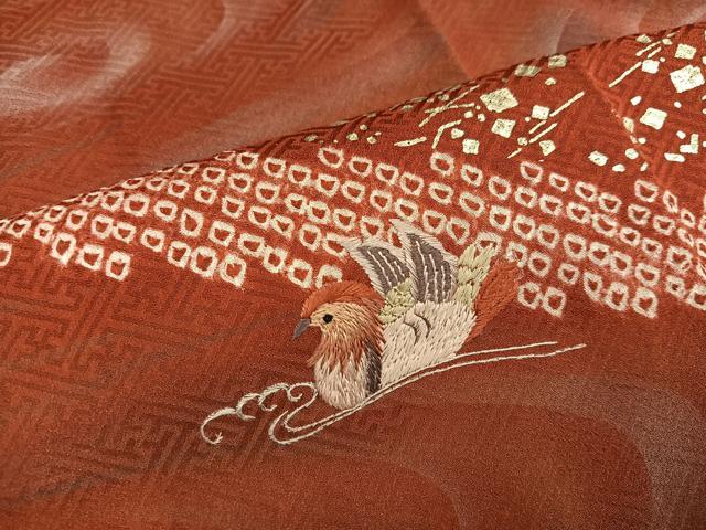 平和屋着物●訪問着 絞り 刺繍 鴛鴦文 暈し染め 正絹 逸品 AABL8888ph