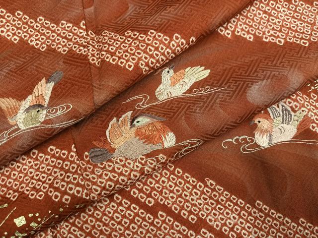 平和屋着物●訪問着 絞り 刺繍 鴛鴦文 暈し染め 正絹 逸品 AABL8888ph