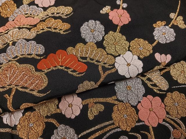平和屋着物●豪華黒留袖 総刺繍 浜松梅文 金銀糸 正絹 逸品 未使用 AABL8889ph