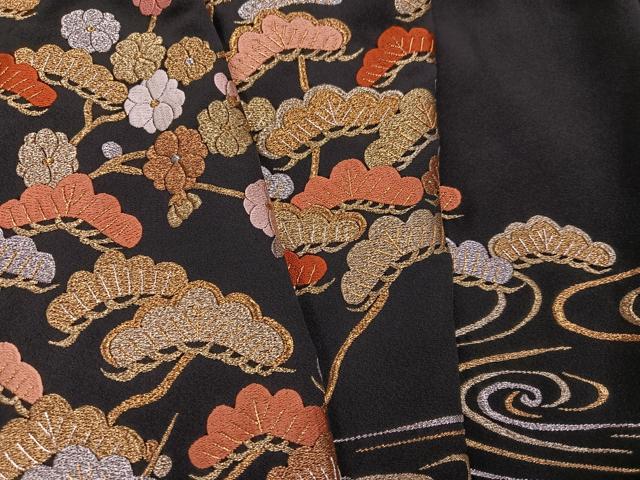 平和屋着物●豪華黒留袖 総刺繍 浜松梅文 金銀糸 正絹 逸品 未使用 AABL8889ph