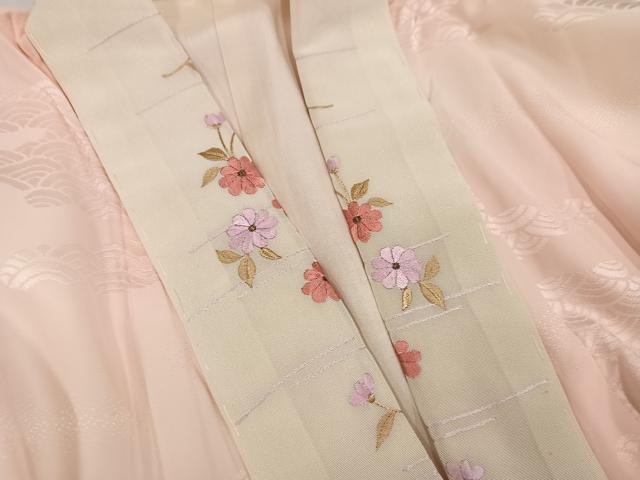 平和屋着物●振袖用長襦袢 袷 青海波地紋 半衿刺繍 正絹 逸品 AABL8906ph