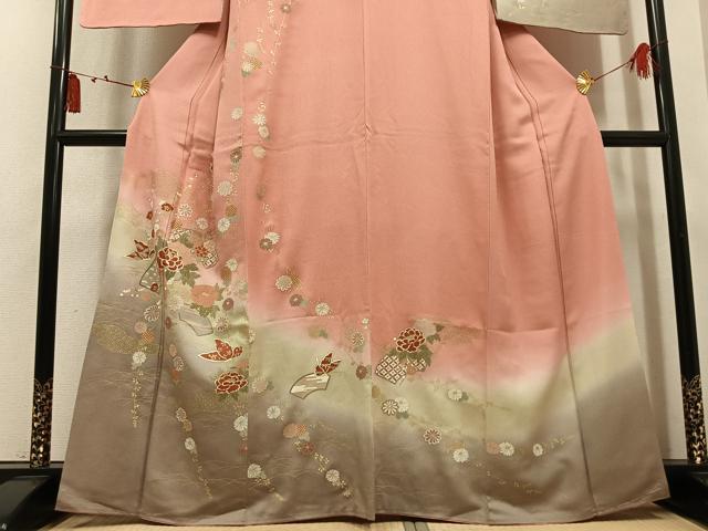 平和屋着物●訪問着 地紙花蝶文 暈し染め 金彩 正絹 逸品 AABL8908ph