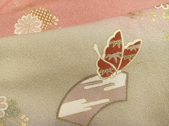 平和屋着物●訪問着 地紙花蝶文 暈し染め 金彩 正絹 逸品 AABL8908ph