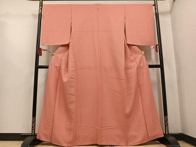 平和屋着物●上質な色無地 霞地紋 曙色 正絹 逸品 AABL8920ph
