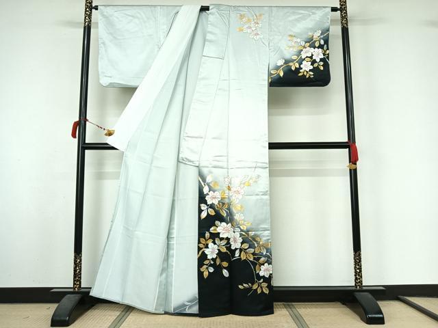 平和屋着物▽訪問着 単衣 枝葉文 暈し染め 金銀彩 洗える着物 AABL8921jh