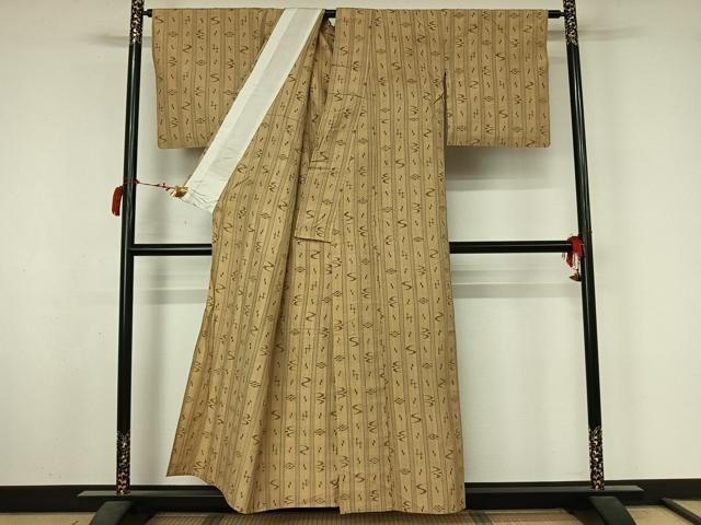 平和屋着物▽上質な紬 単衣 琉球絣文 正絹 逸品 AABL8935jh
