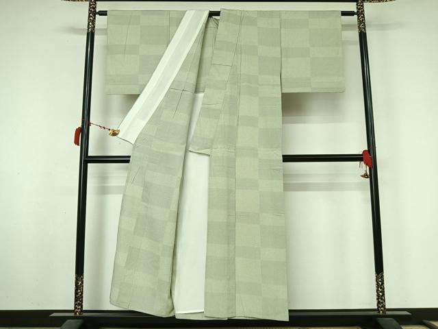 平和屋着物▽本塩沢 単衣 110亀甲 横段文 正絹 逸品 AABL8939jh